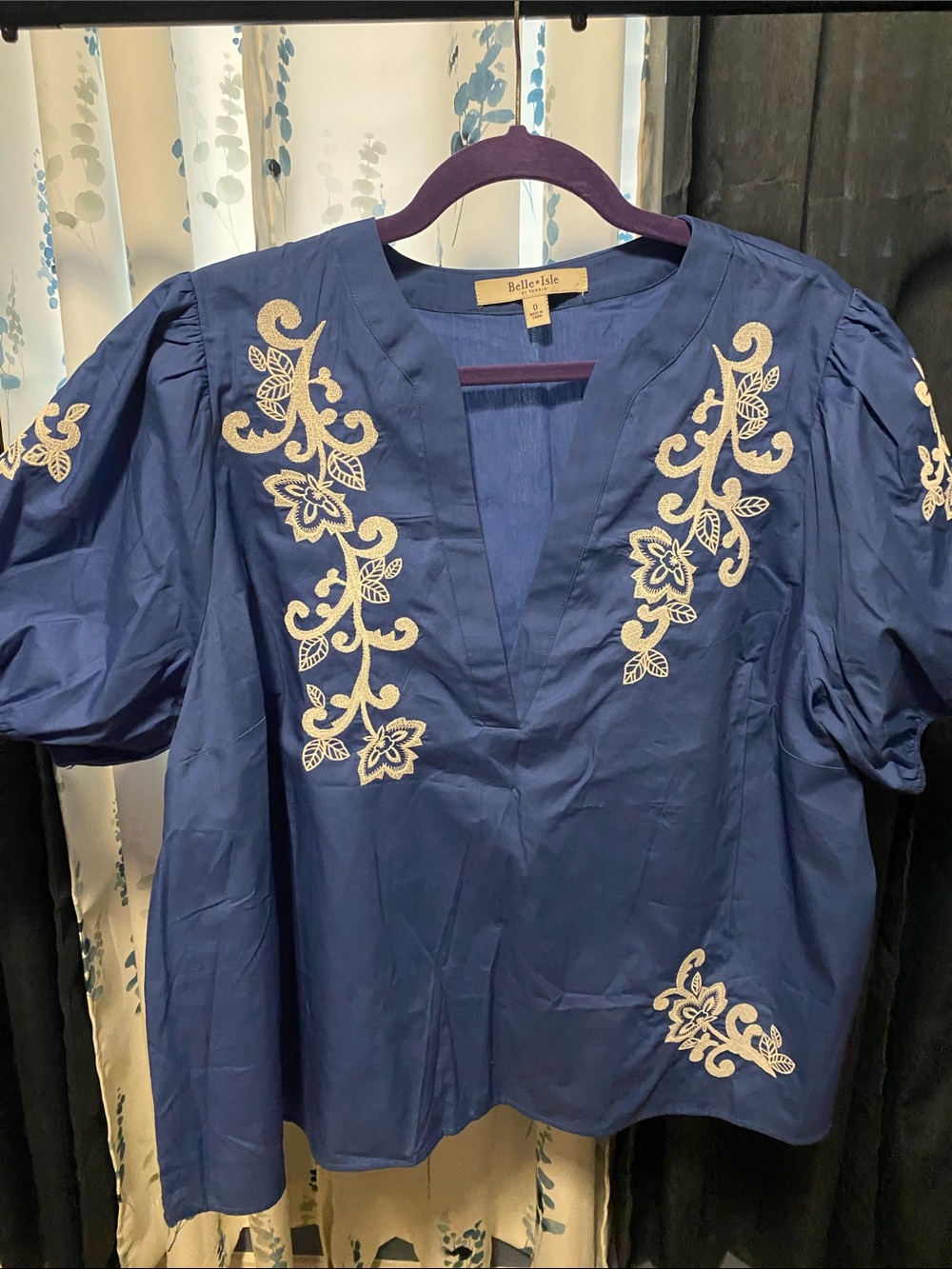 torrid Navy V-Neck Embroidered Tunic with Cream Accents